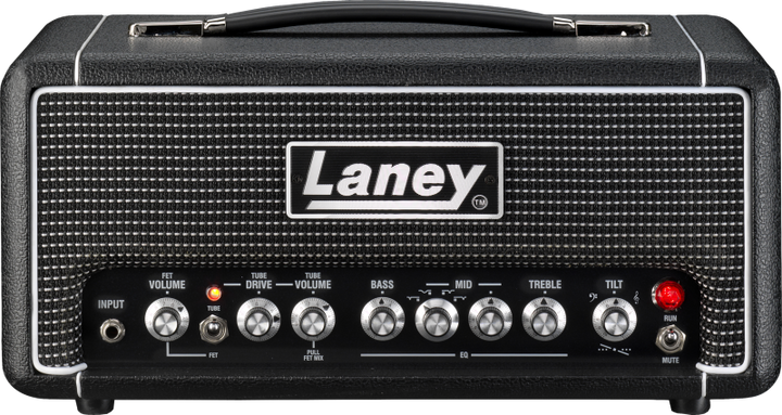 Laney DB500H Bass Head Front View: Laney Digbeth DB500H with FET and Tube preamp sections and XLR DI Out.
