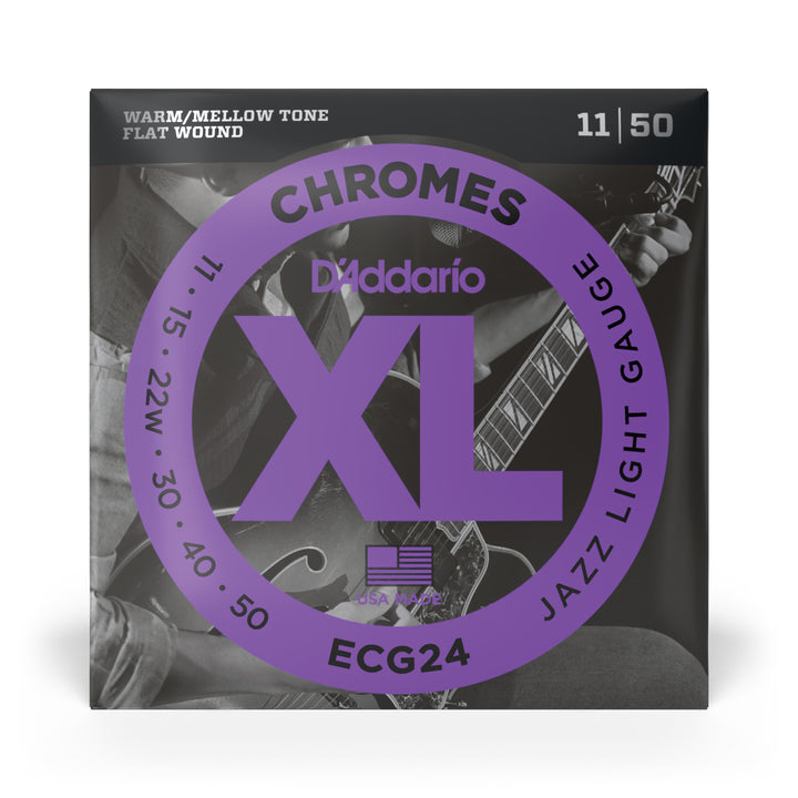 D'Addario XL Chromes Electric Guitar Strings 11-50 Jazz Light with flat wound design