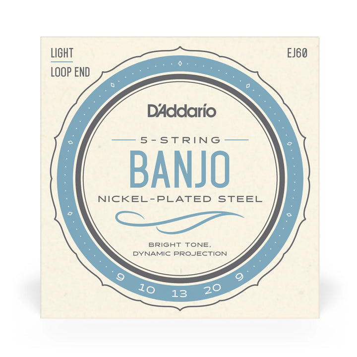 D'Addario EJ60 5-String Banjo Strings in packaging.