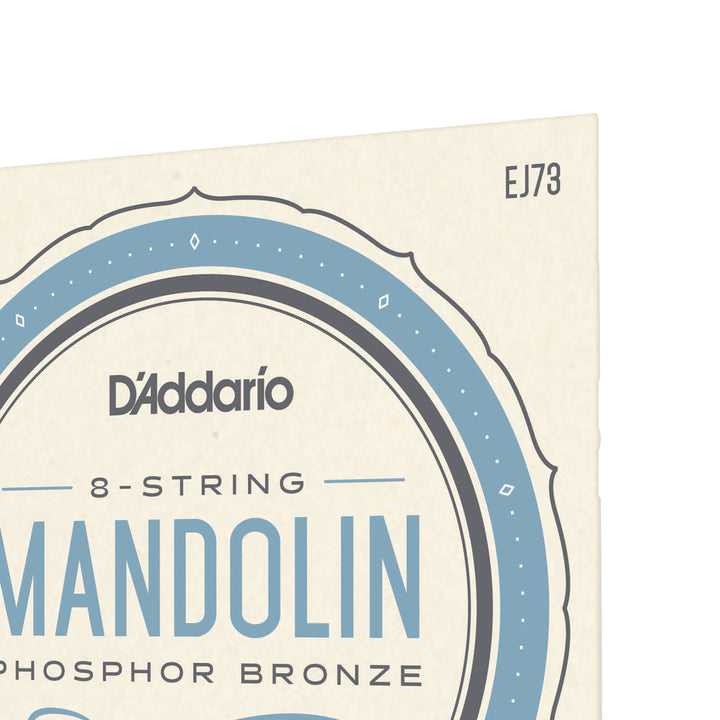 Close-up of D'Addario EJ73 light gauge mandolin strings with phosphor bronze wound material