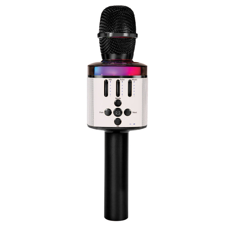 Easy Karaoke Bluetooth wireless microphone in black with speaker and LED lights

