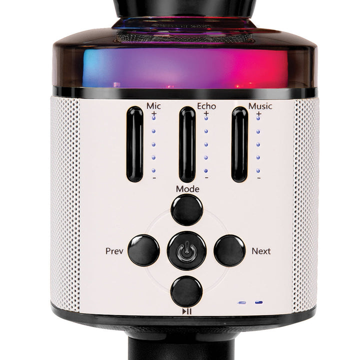 Top view of Easy Karaoke wireless mic showing control buttons and speaker grill

