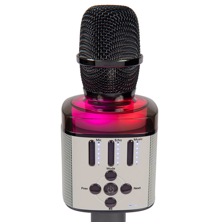 Black Bluetooth karaoke microphone with USB charging port

