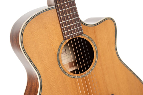 Cort Essence GA4 cutaway electro-acoustic guitar body close-up