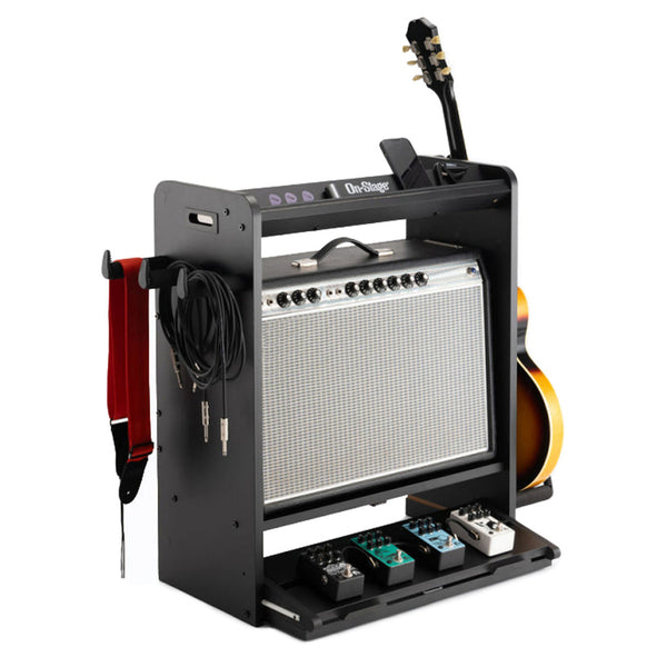 On-Stage Guitar Workstation ~ Black - Multi-Function Guitar Stand, Pedalboard, and Amp Stand