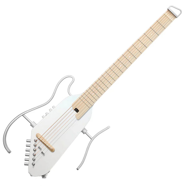 Donner HUSH-1PROWH electric guitar in white with semi-hollow body design.