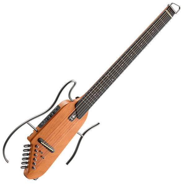 Donner HUSH-I silent travel guitar with mahogany frame and detachable body.

