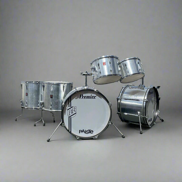 Pre-Owned Premier Elite 1970s Silver Star Double Bass Drum Kit – African Mahogany, 2×22×14, 13×9, 14×10, 16×16, 18×16 (SKU: SH-PREMELITE)