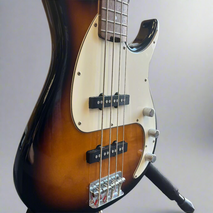 Full body rear view of Peavey Milestone BXP bass with buckle rash

