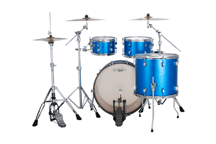 Ludwig USA Badge and Mini-Elite Lug Detail on Blue Sparkle Shell

