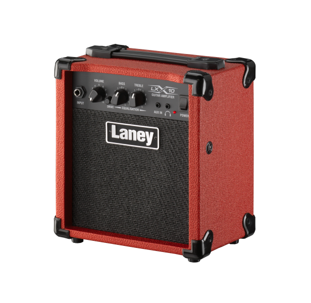 Laney LX10-RED guitar amplifier with aux input and headphone output.
