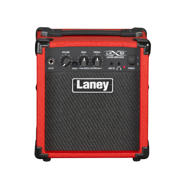 Laney LX10-RED 10W compact practice guitar amp with clean & drive channels.
