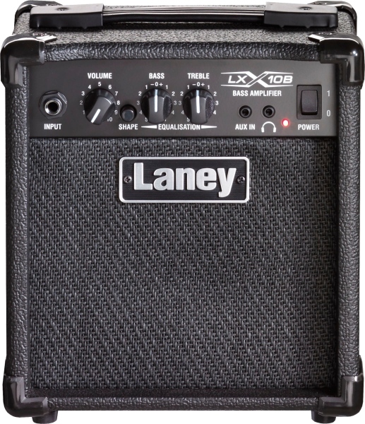 Full Front View – Laney LX10B bass guitar combo amplifier in Black with 5” custom driver.
