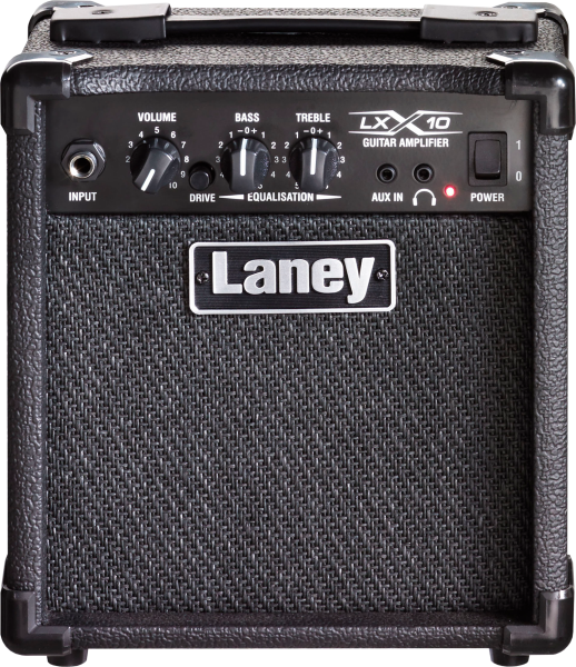 Laney LX10 10W compact guitar practice amp in black.
