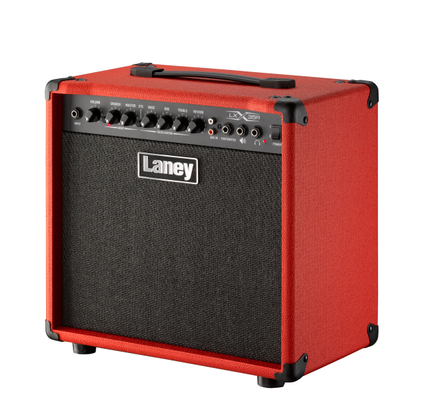 Compact and stylish red Laney LX35R-RED amplifier, perfect for practice and small performances.
