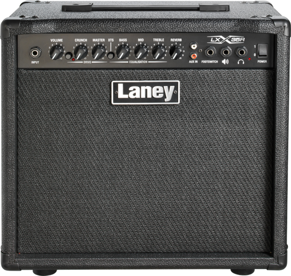 Laney LX35R 35W guitar amp with a 10” custom speaker, clean & drive channels, and built-in reverb.
