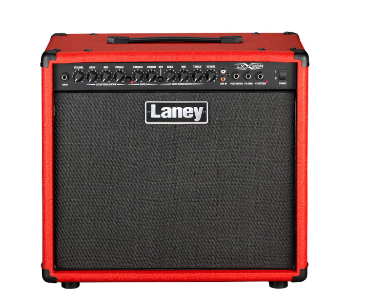 Laney LX65R-RED guitar amp with 12” HH custom speaker, clean & drive channels, and built-in reverb.
