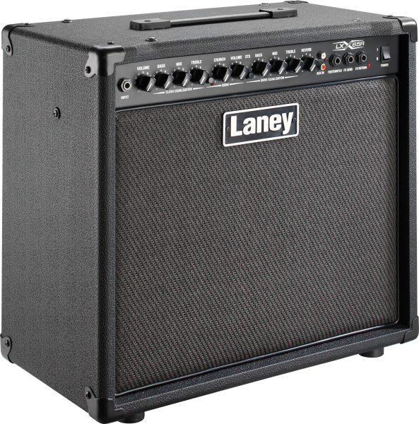 Laney LX65R amp in black, red, or camo, ideal for gigs and practice.
