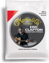 Pack of Martin & Co Eric Clapton signature guitar strings with a picture of Eric Clapton holding a guitar on the packaging.