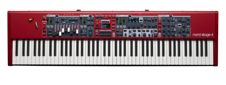Nord Stage 4 88 full front view, showcasing its intuitive panel layout and LED faders.