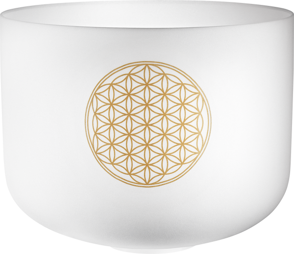 MEINL Sonic Energy 16-inch white-frosted crystal singing bowl with Flower of Life design, tuned to 128 Hz (C3).