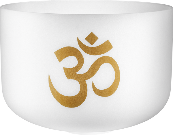 MEINL Sonic Energy 16-inch white-frosted crystal singing bowl with Om symbol, tuned to 136.10 Hz (C#3)