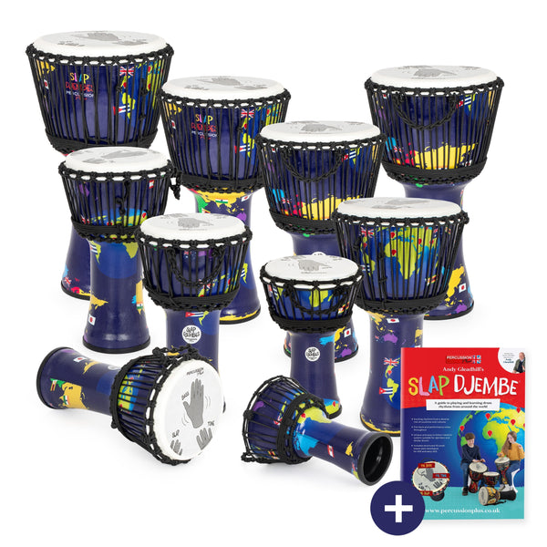 Percussion Plus World Slap Djembe Rope-Tuned Education Packs - Durable Classroom Drums for Group Lessons | 2024 Edition