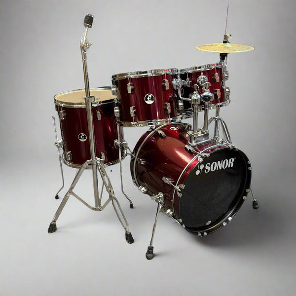 Pre-Owned Sonor Force 507 Drum Kit in Wine Red - 18x16 Bass, 5-Piece Set with Paiste PST 3 Hi-Hats & Mapex Throne