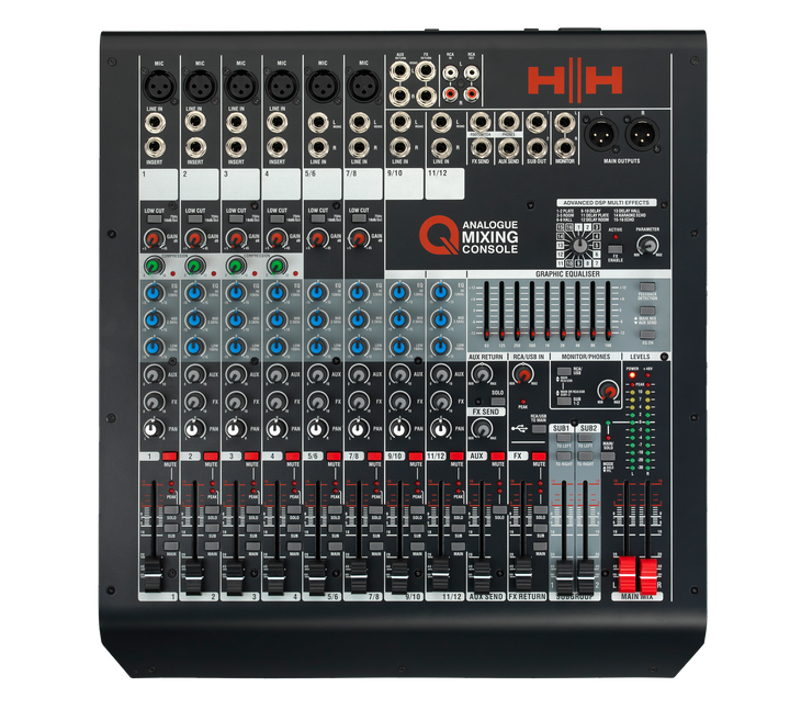 HH Q12FX Compact 12-Channel Analogue Mixing Console with USB and DSP Effects