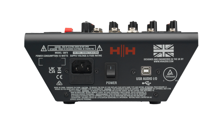 XLR main outputs, stereo RCA input, and USB audio connection