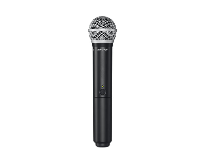 Black microphone with silver grille on a white background