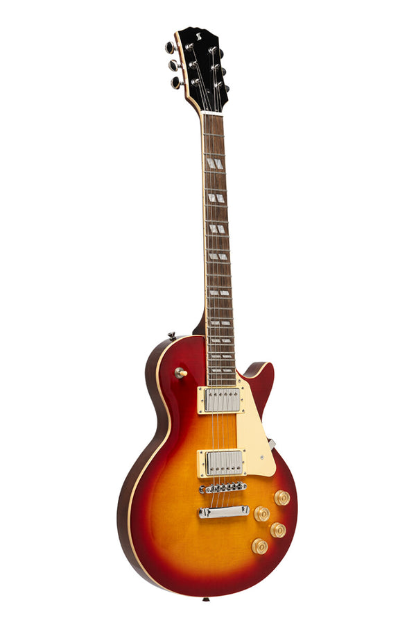 Stagg Deluxe Single-Cut – Mahogany/AAA Flamed Maple Top (Dark Cherry Burst) (SKU: TBD)