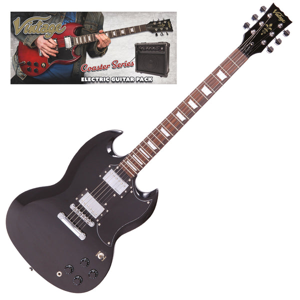 Vintage V69 Coaster Series Electric Guitar Pack ~ Gloss Black