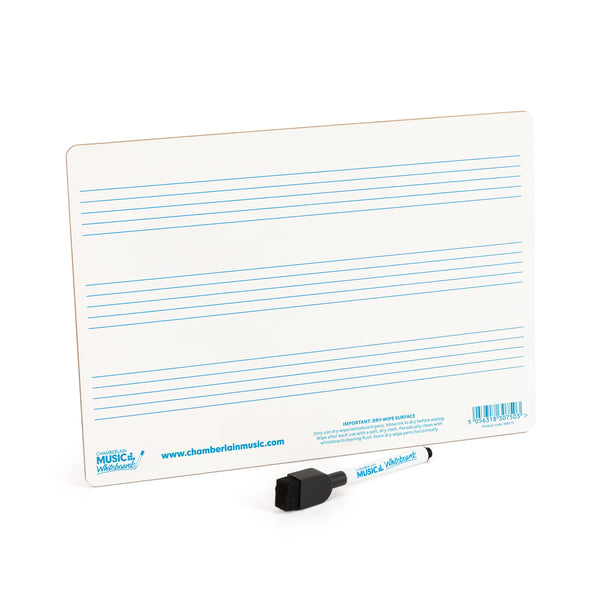 A4 mini dry-wipe music whiteboard with 3 pre-printed staves