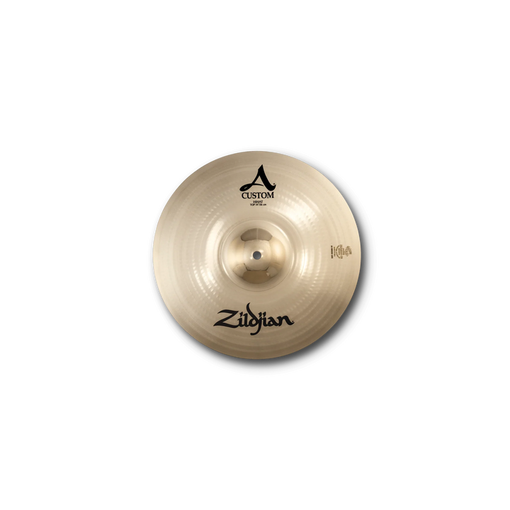 Close-up of ex-display Zildjian A Custom hi-hat showing light cosmetic scratches

