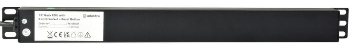Adastra AVSL 1U Rackmount 6 - Gang UK Power Distribution Unit with Breaker - 1.8m Lead - Ev - Entz Music