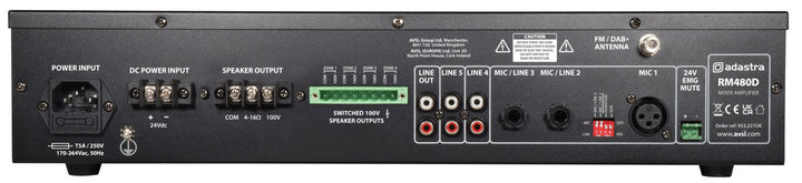 Adastra RM480D 100V Mixer - Amplifier - 480W with DAB+, Bluetooth & USB - Ev - Entz Music
