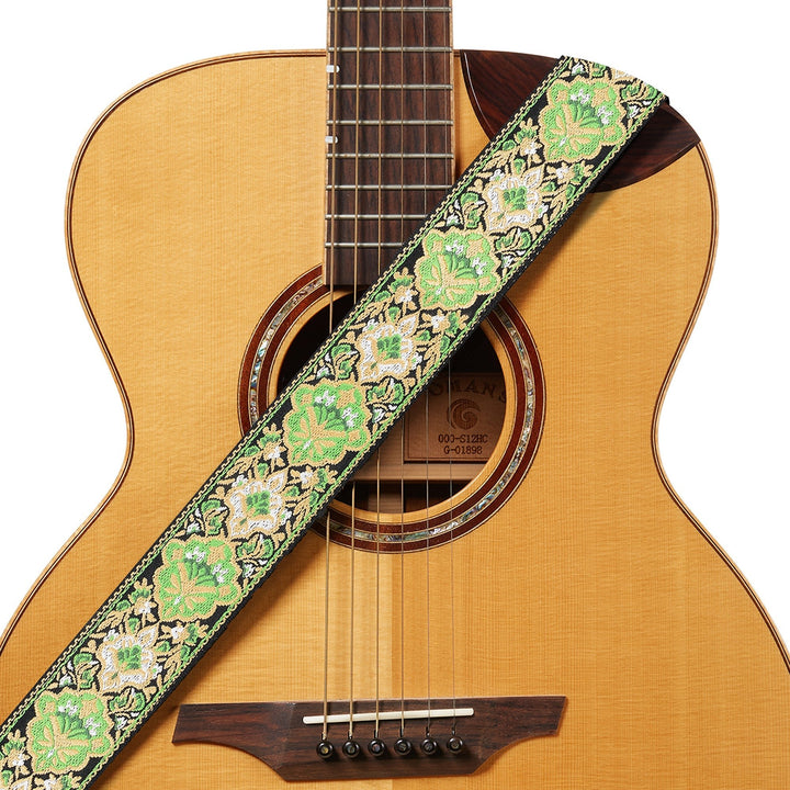 Amumu Green Vintage Jacquard Guitar Strap – Premium Leather Ends, Adjustable 36" to 63" - Ev - Entz Music