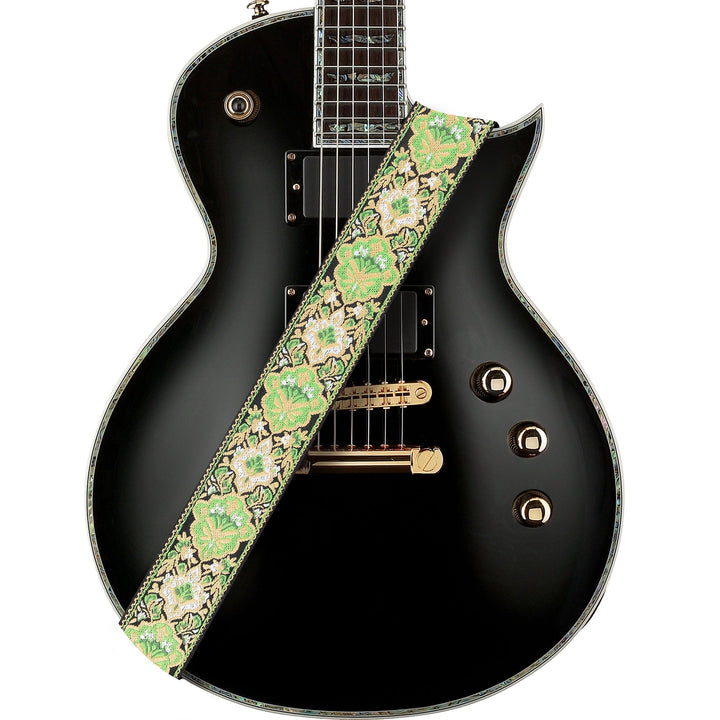 Amumu Green Vintage Jacquard Guitar Strap – Premium Leather Ends, Adjustable 36" to 63" - Ev - Entz Music