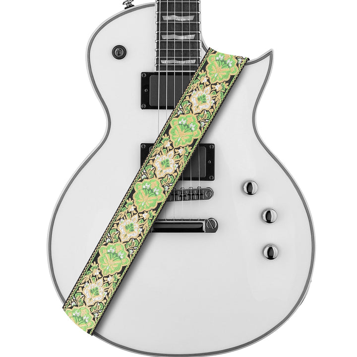 Amumu Green Vintage Jacquard Guitar Strap – Premium Leather Ends, Adjustable 36" to 63" - Ev - Entz Music