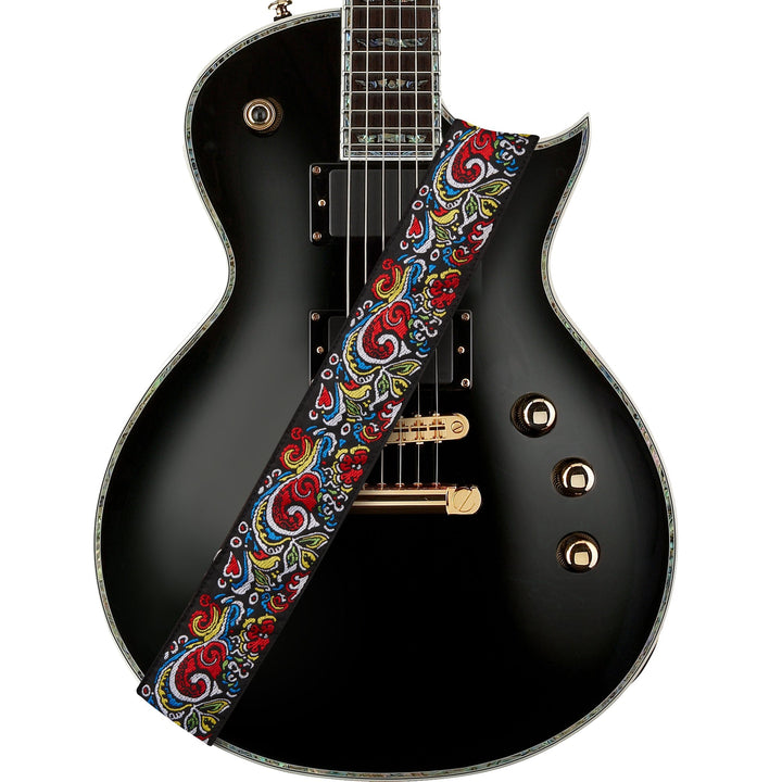 Amumu Love and Flower Guitar Strap – Premium Leather Ends, Adjustable 37" to 63" - Ev - Entz Music