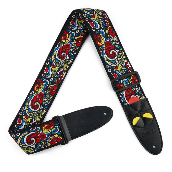 Amumu Love and Flower Guitar Strap – Premium Leather Ends, Adjustable 37" to 63" - Ev - Entz Music