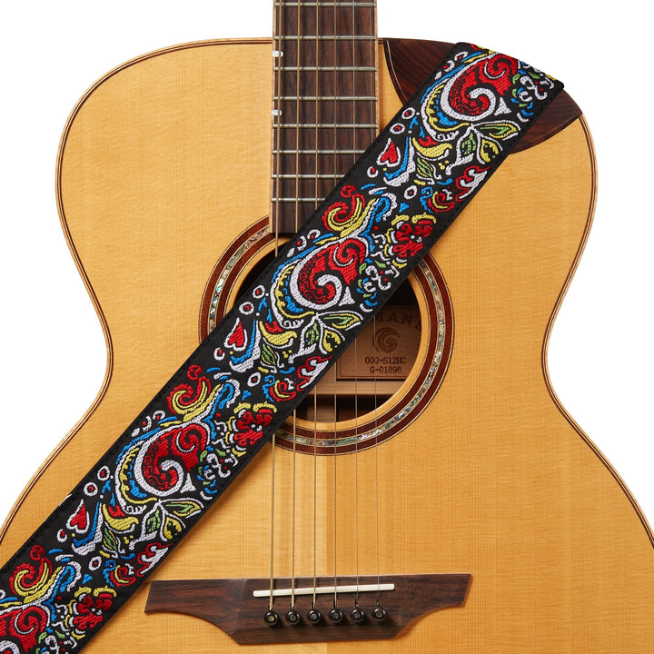 Amumu Love and Flower Guitar Strap – Premium Leather Ends, Adjustable 37" to 63" - Ev - Entz Music