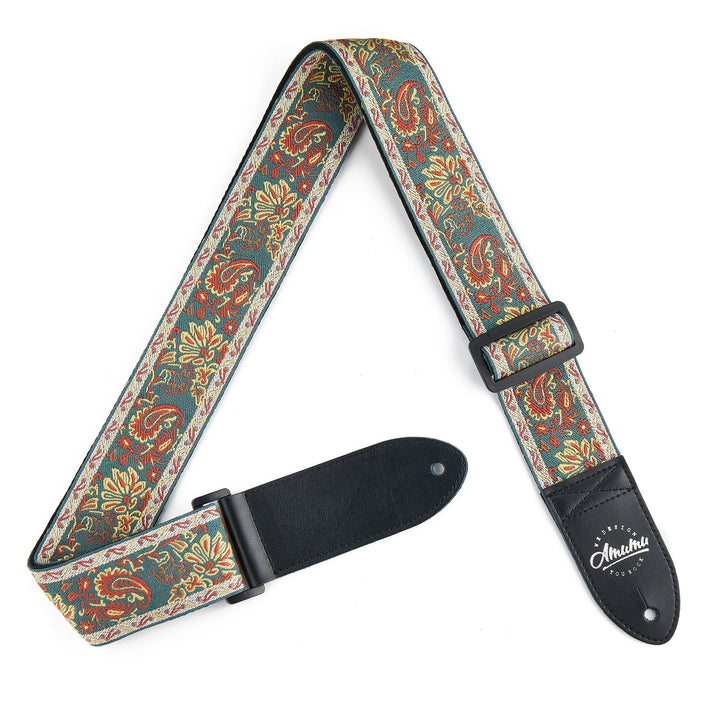 Amumu Paisley Guitar Strap with Premium Leather Ends – Adjustable Length 36" to 63" - Ev - Entz Music
