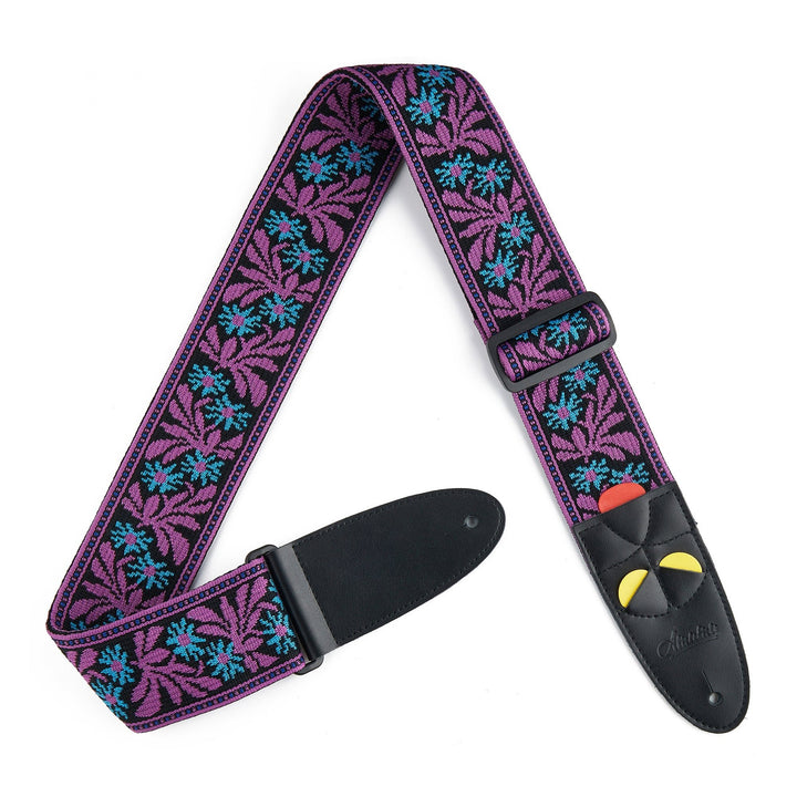Amumu Purple Jacquard Guitar Strap – Adjustable 37" to 63", Premium Leather Ends - Ev - Entz Music