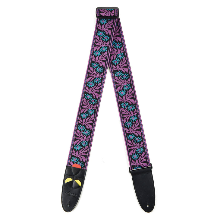 Amumu Purple Jacquard Guitar Strap – Adjustable 37" to 63", Premium Leather Ends - Ev - Entz Music