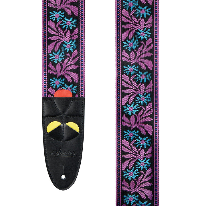 Amumu Purple Jacquard Guitar Strap – Adjustable 37" to 63", Premium Leather Ends - Ev - Entz Music