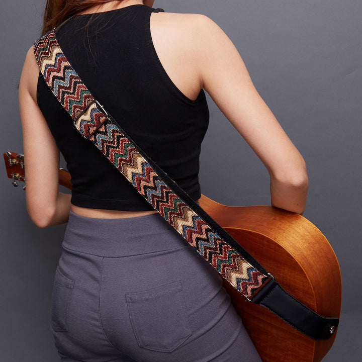 Amumu Purple Jacquard Guitar Strap – Adjustable 37" to 63", Premium Leather Ends - Ev - Entz Music
