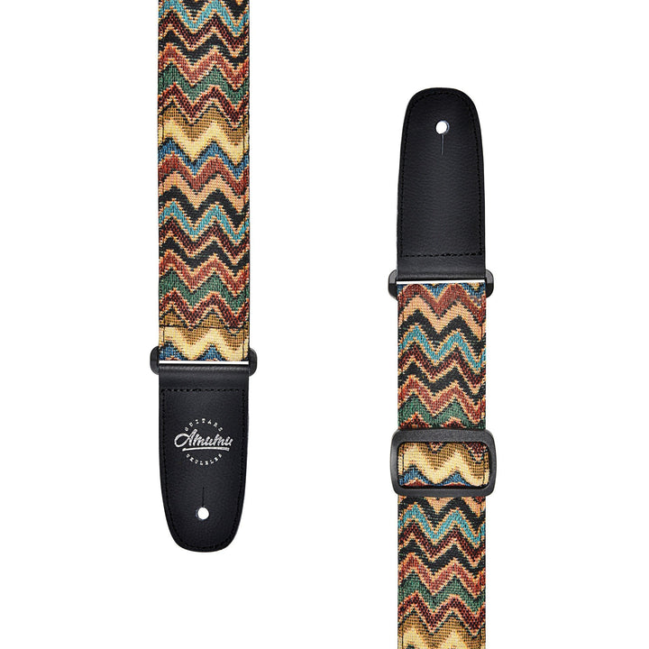 Amumu Purple Jacquard Guitar Strap – Adjustable 37" to 63", Premium Leather Ends - Ev - Entz Music