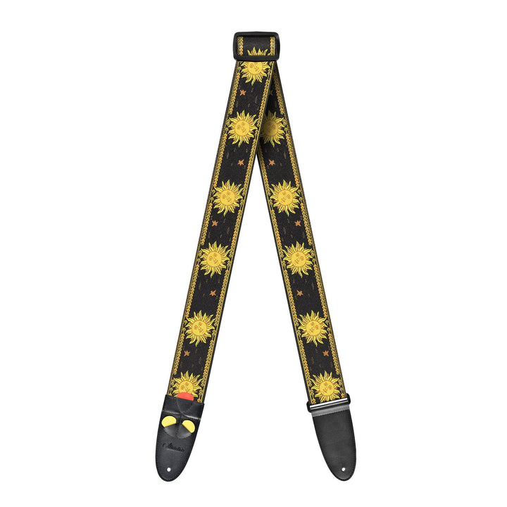 Amumu Sun Jacquard Guitar Strap – Premium Leather Ends, Adjustable 36" to 63" - Ev - Entz Music